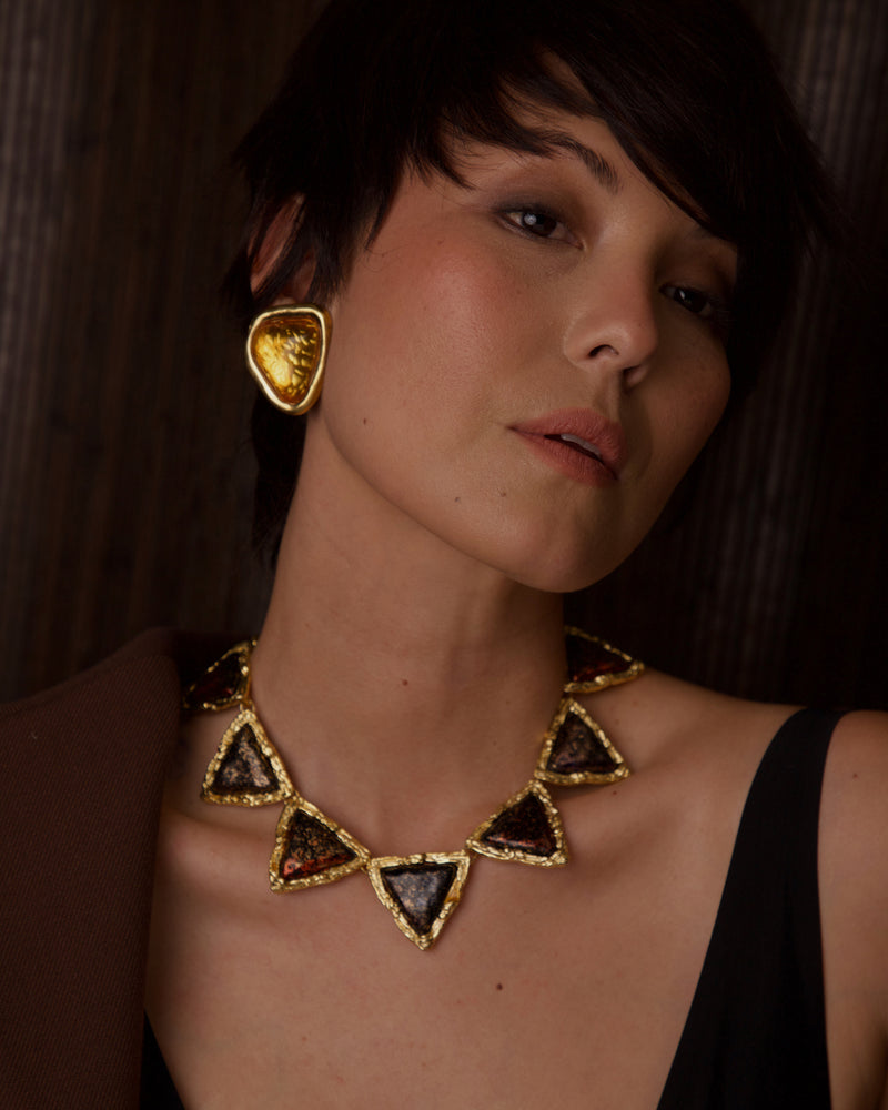 VINTAGE YSL TOPAZ GUILLOCHE CLIP ON EARRINGS