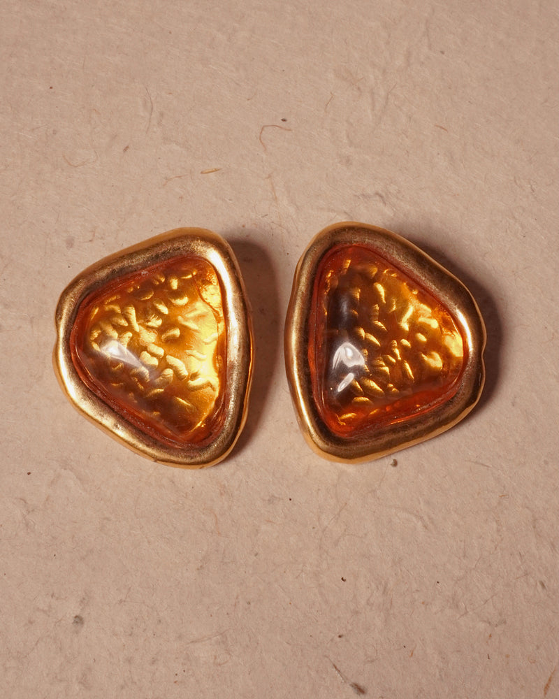 VINTAGE YSL TOPAZ GUILLOCHE CLIP ON EARRINGS