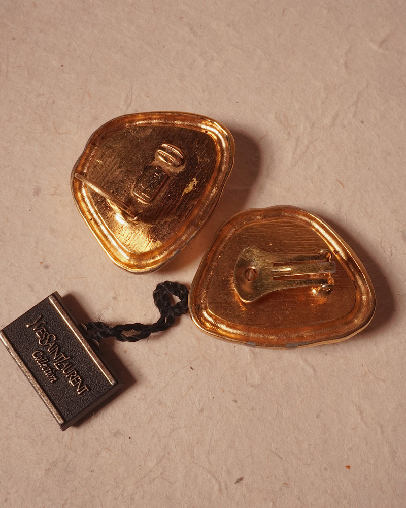 VINTAGE YSL TOPAZ GUILLOCHE CLIP ON EARRINGS