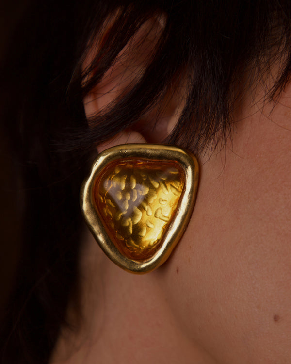 VINTAGE YSL TOPAZ GUILLOCHE CLIP ON EARRINGS