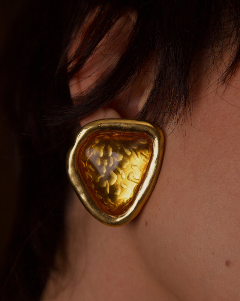 VINTAGE YSL TOPAZ GUILLOCHE CLIP ON EARRINGS