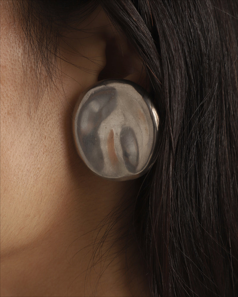 Vintage Abstract Silver Disc Clip Ons