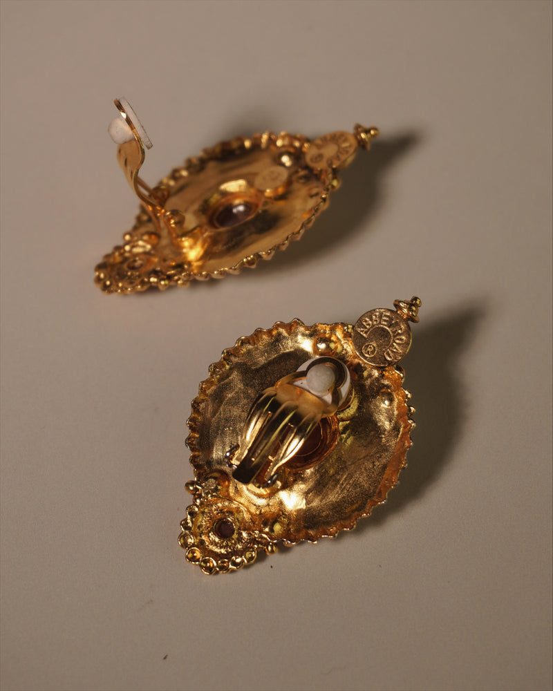 Vintage AR Ornate Amber Clip Ons