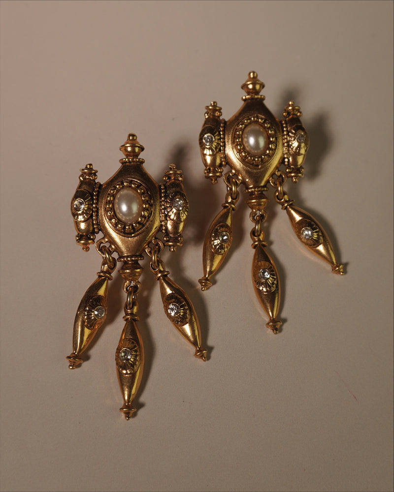 Vintage AR Pearl Cabochon Statement Earrings