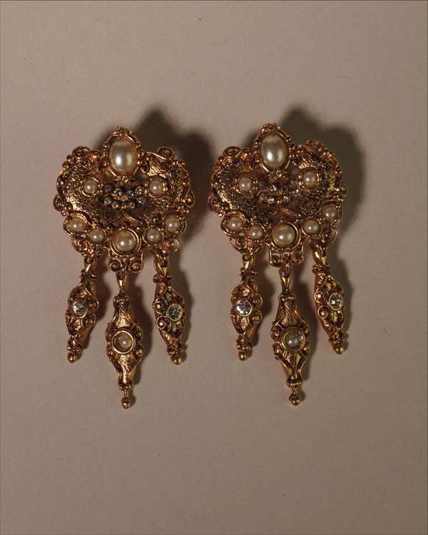 Vintage AR Pearl Chandelier Earrings