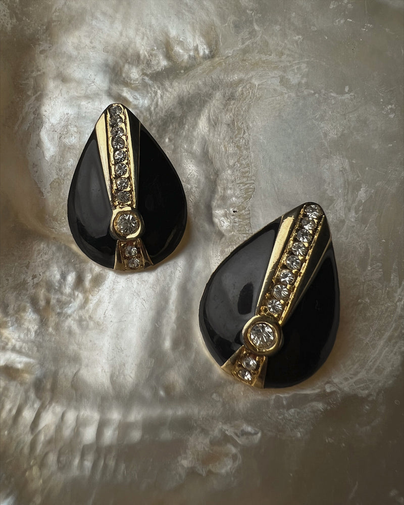 Vintage Art Deco Black Enamel Earrings