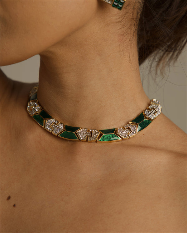 Vintage Art Deco Emerald Enamel Collar