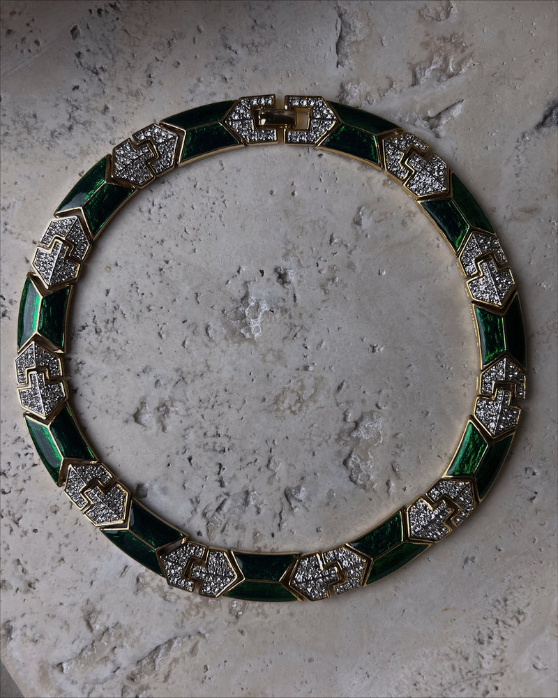 Vintage Art Deco Emerald Enamel Collar