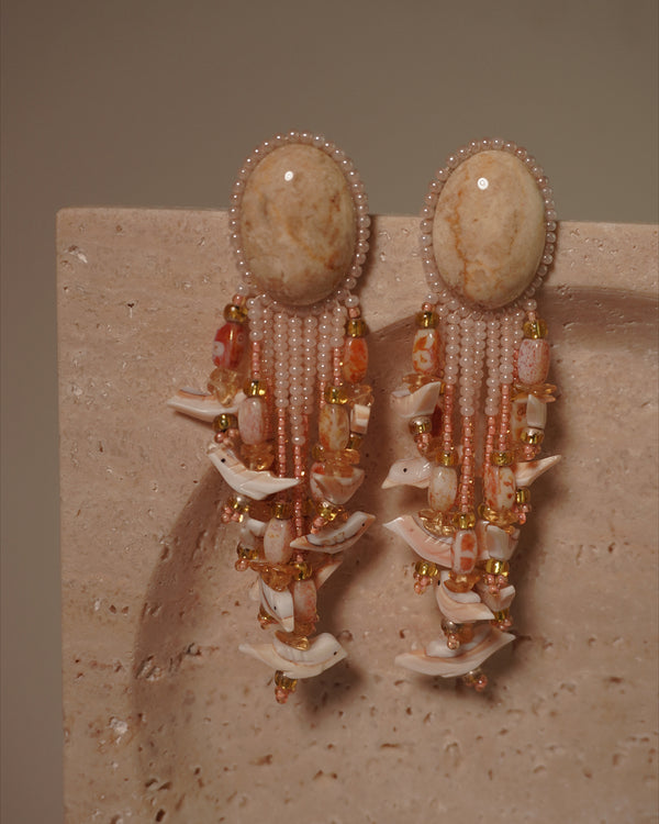 Vintage Beaded Birdie Drop Earrings