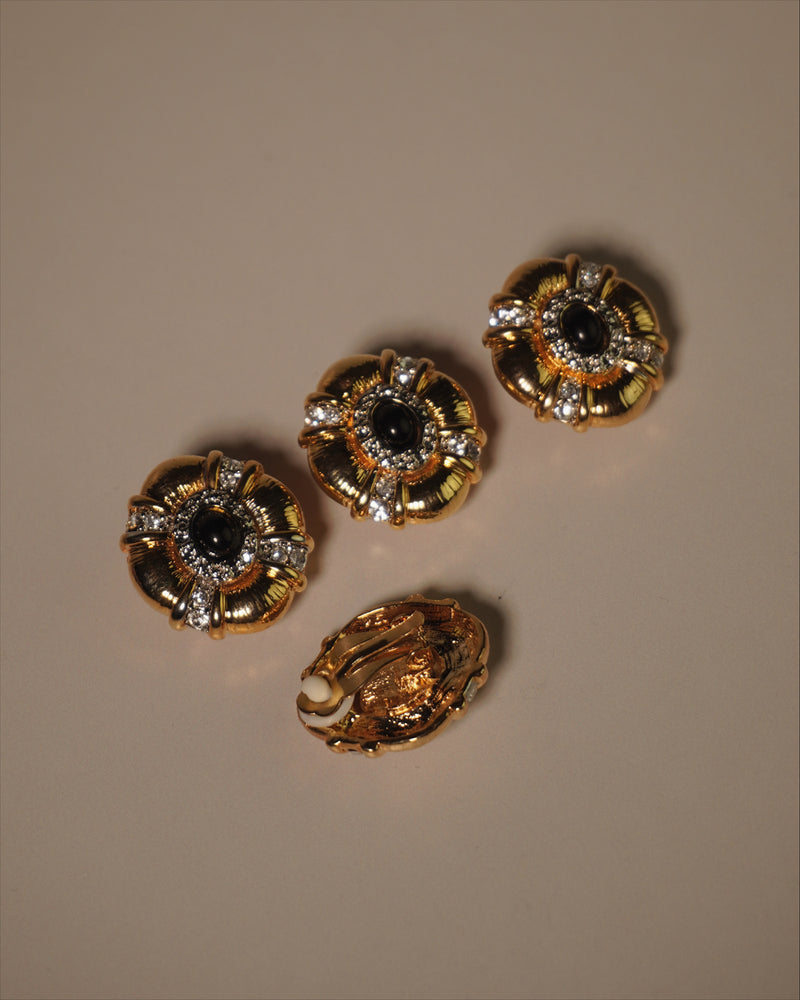 VIntage Black Cabochon Button Earrings