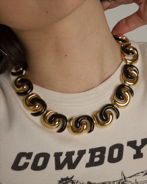 Vintage Black Enamel Spiral Necklace