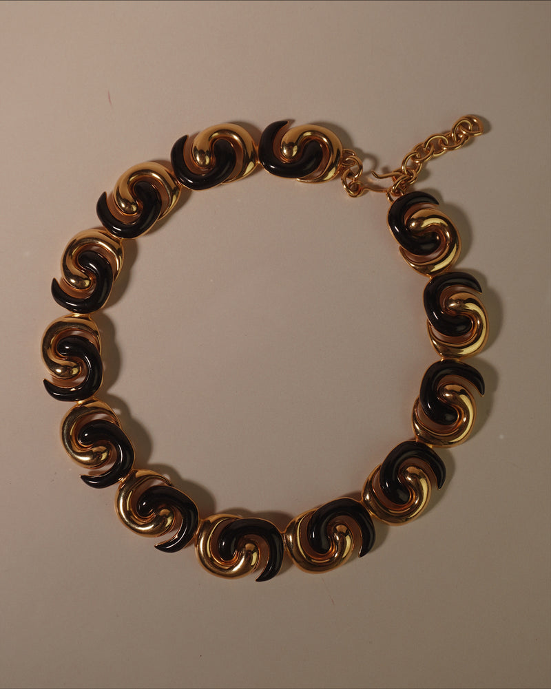 Vintage Black Enamel Spiral Necklace