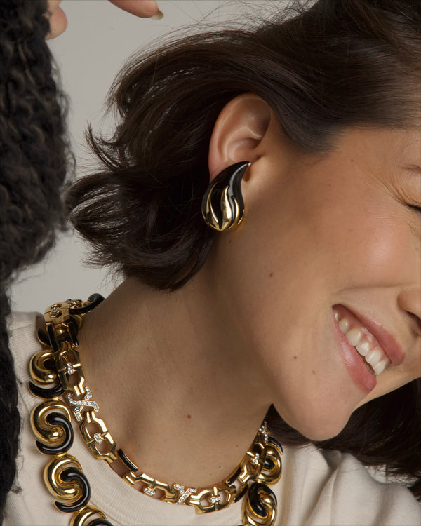 Vintage Black Enamel Teardrop Earrings