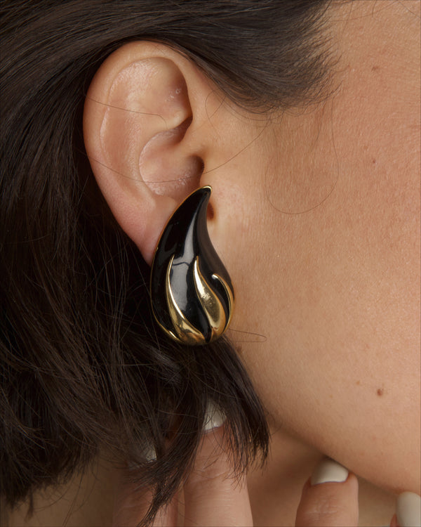 Vintage Black Enamel Teardrop Earrings