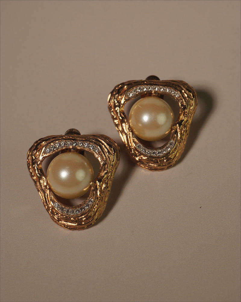 Vintage Brutalist Pearl Button Earrings