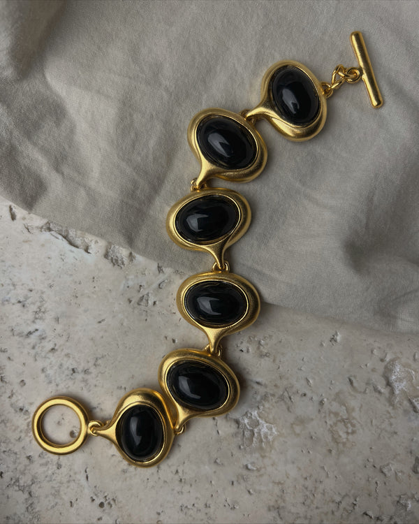 Vintage Black Cabochon Toggle Bracelet