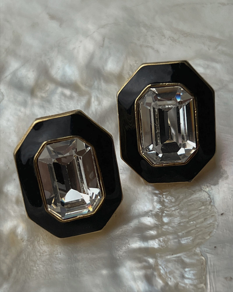 Vintage Black Enamel Rhinestone Earrings