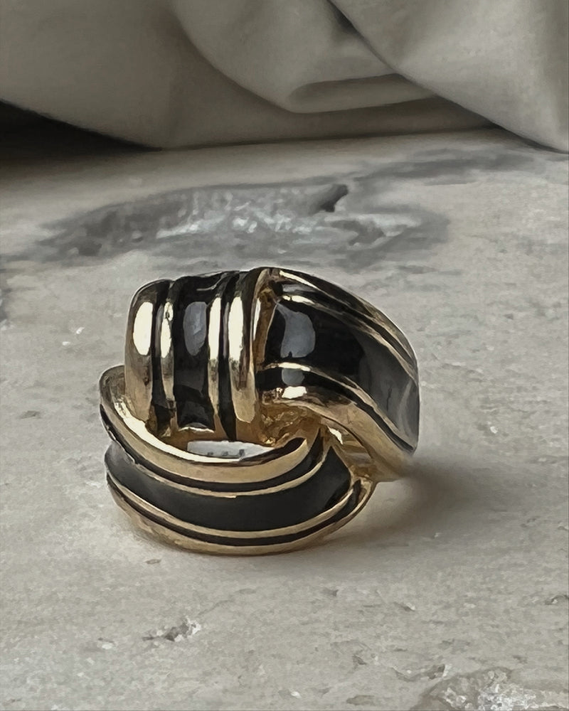 Vintage Black Enamel Ribbon Ring Sz 7