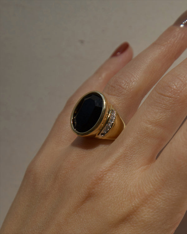 Vintage Black Rhinestone Signet Ring