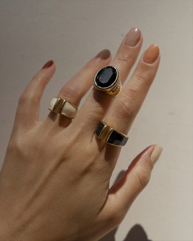 Vintage Black Rhinestone Signet Ring