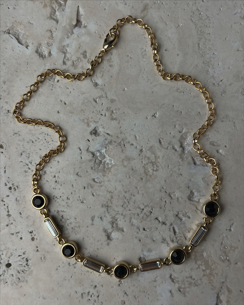 Vintage Black & White Rhinestone Necklace