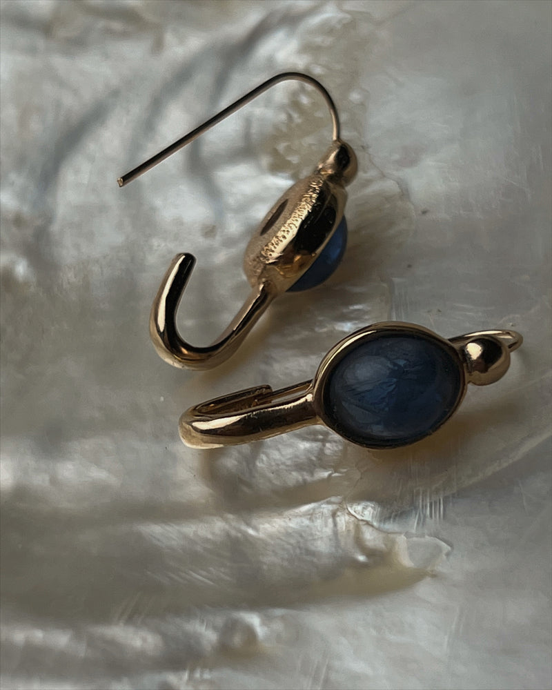 Vintage Blue Oval Safety Pin Earrings