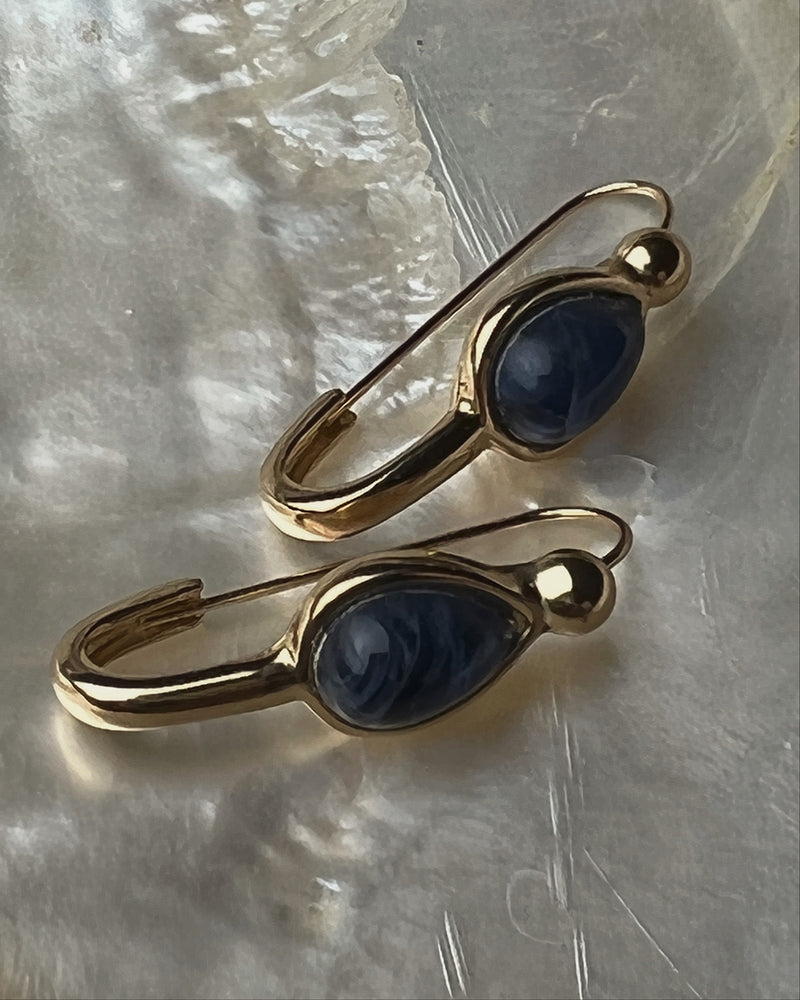 Vintage Blue Teardrop Safety Pin Earrings