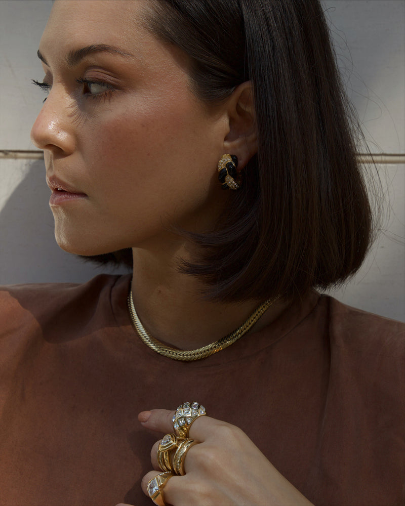 Vintage Braided Black Enamel Hoops