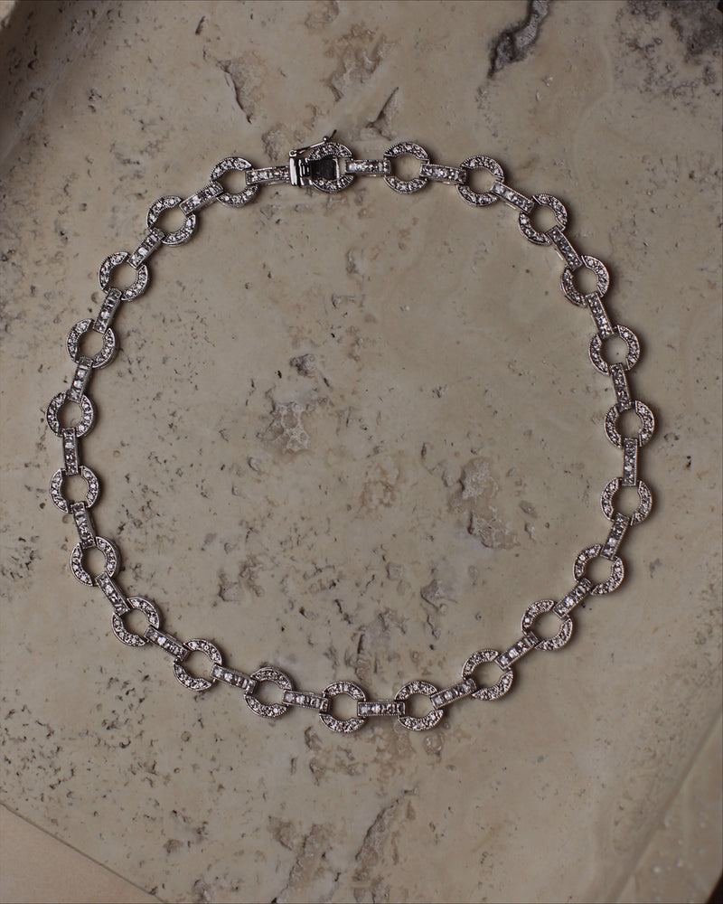Vintage CZ Ring Link Tennis Necklace