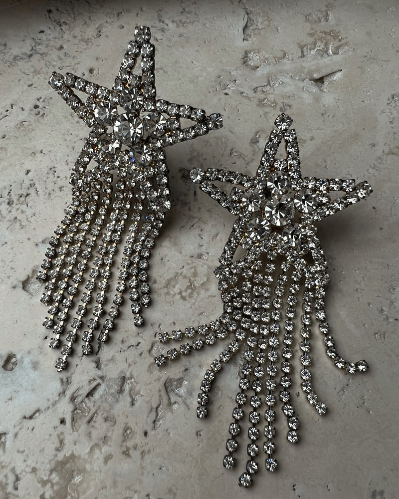 Vintage Cascading Rhinestone Star Earrings