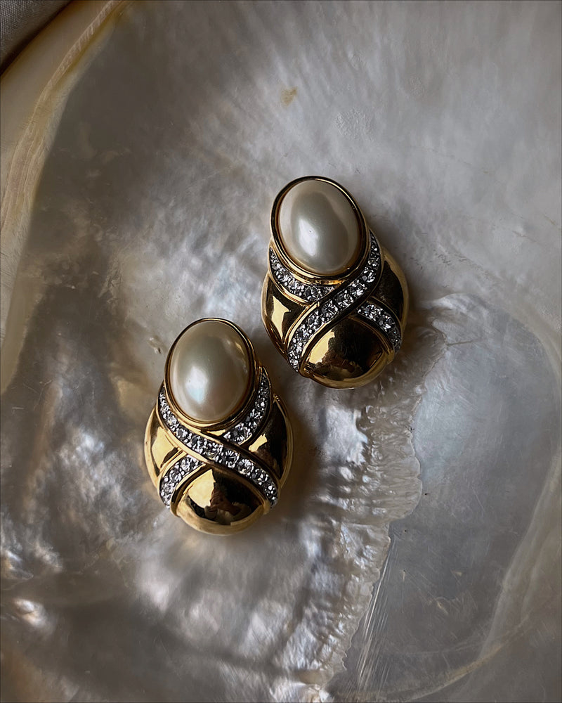 Vintage Criss-Cross Pearl Clip Ons