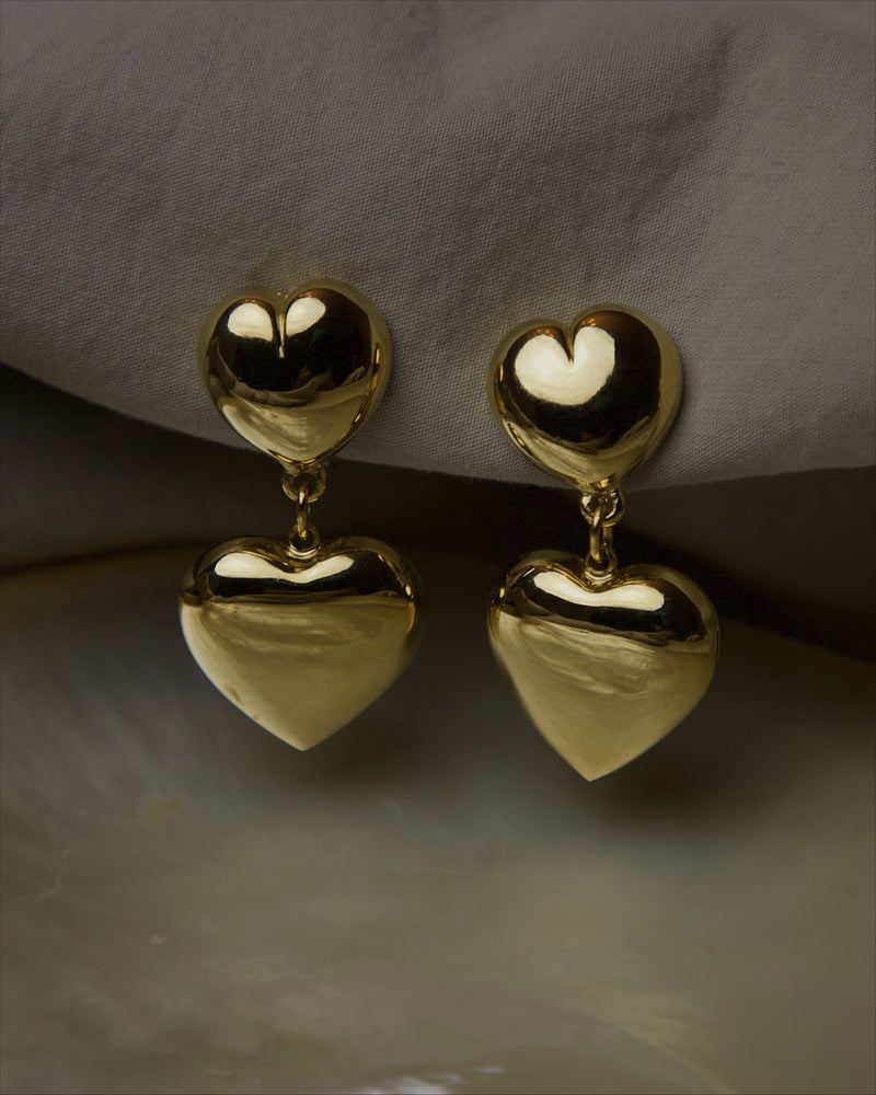 Vintage Double Bubble Heart Drop Earrings