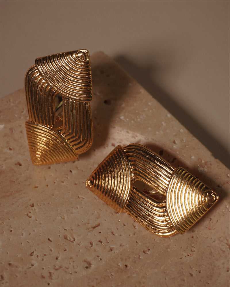 Vintage Etruscan Ribbed Statement Earrings