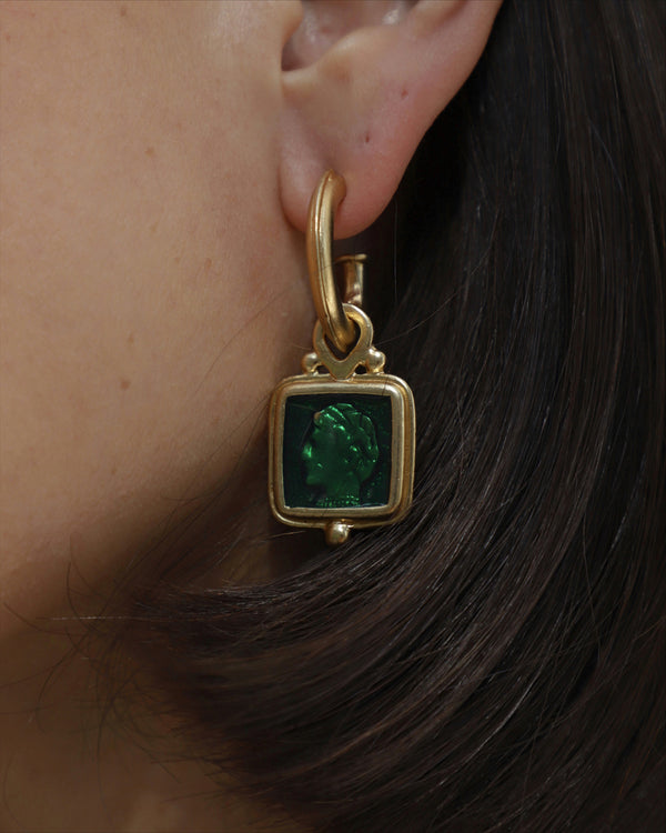 Vintage Emerald Roman Charmed Hoops