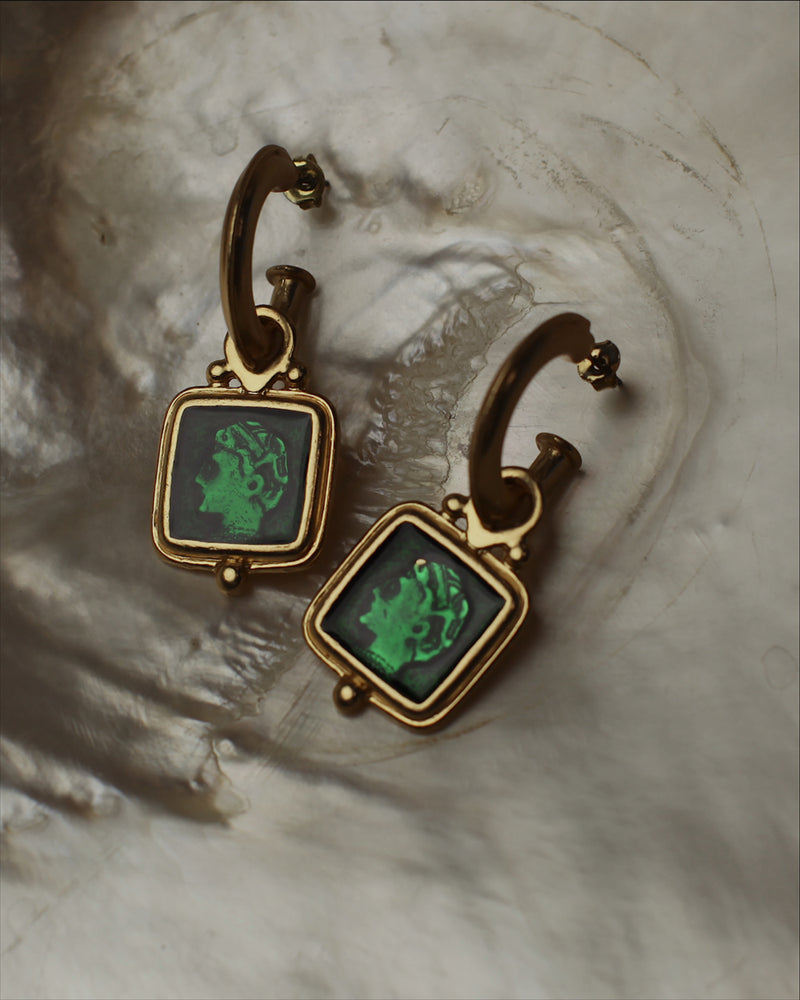 Vintage Emerald Roman Charmed Hoops