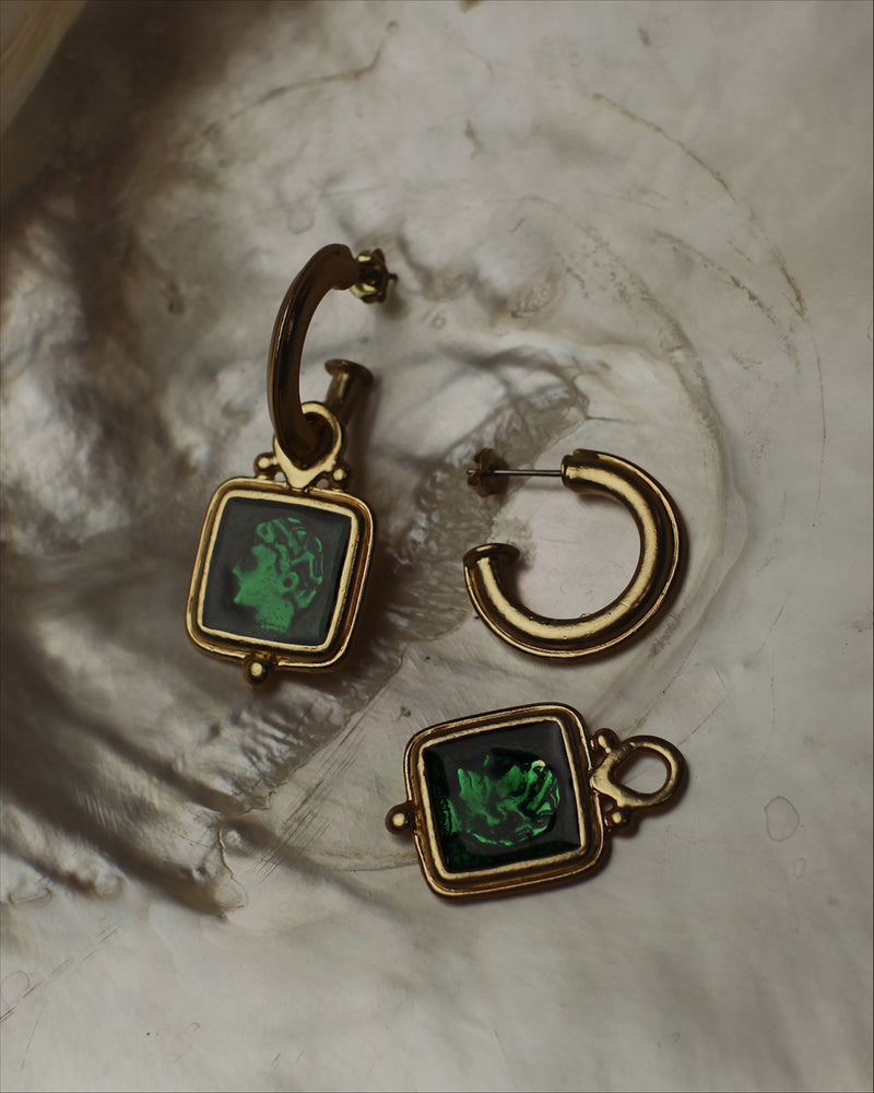 Vintage Emerald Roman Charmed Hoops