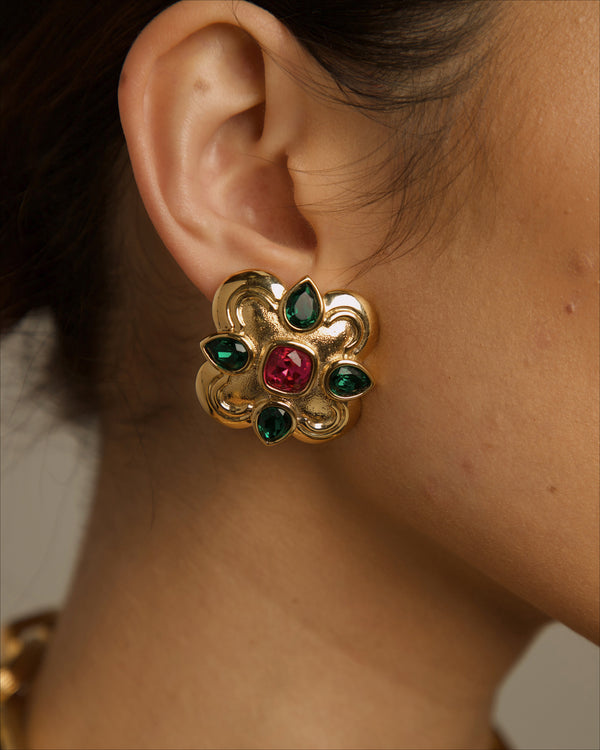 Vintage Emerald & Magenta Statement Earrings