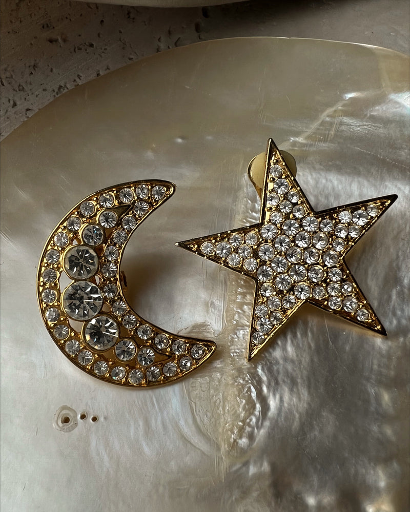 Vintage Encrusted Moon & Star Earrings