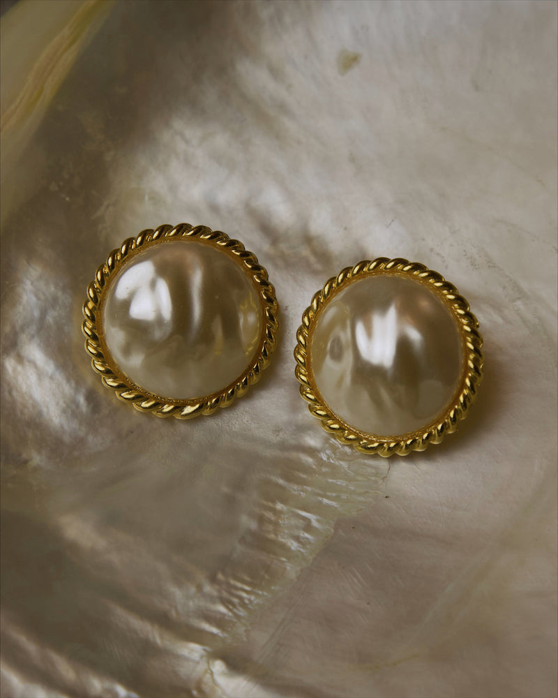 Vintage Faux Pearl Cabochon Earrings
