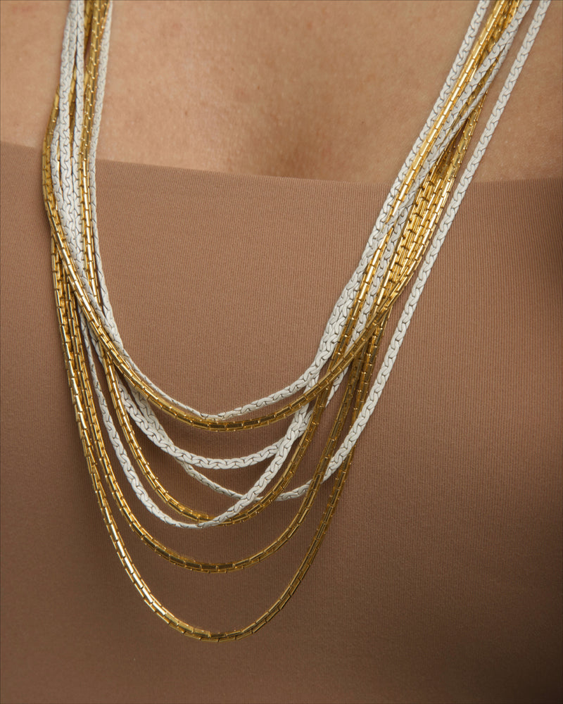 Vintage Gold & White Multi-Chain Necklace 12
