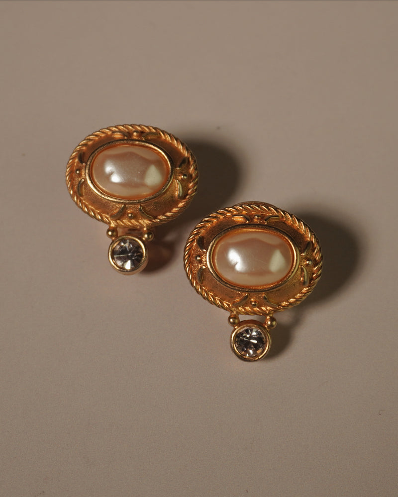 Vintage Grecian Pearl Cabochon Earrings