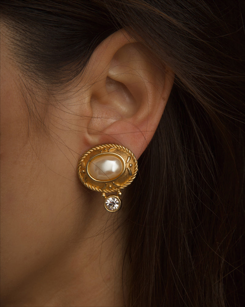 Vintage Grecian Pearl Cabochon Earrings