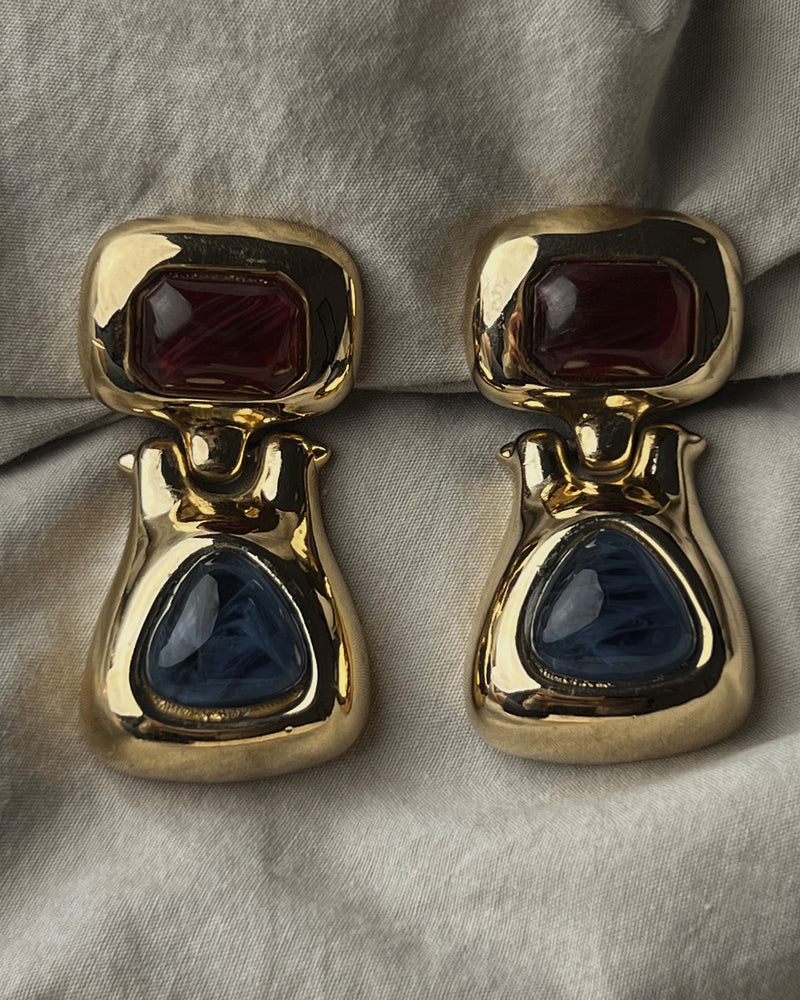 Vintage Glass Cabochon Drop Earrings