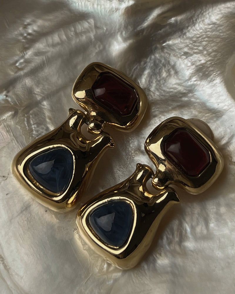 Vintage Glass Cabochon Drop Earrings