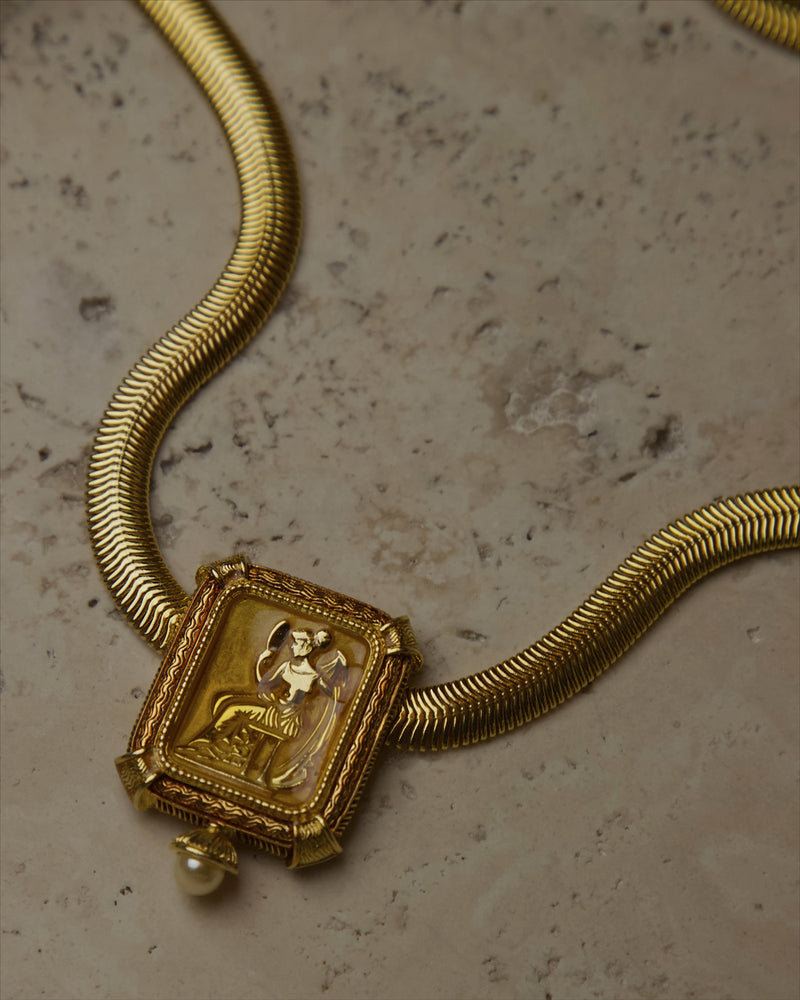 Vintage Greek Enamel Pendant Necklace
