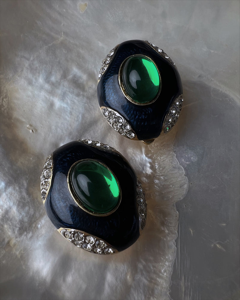 Vintage Green Glass Dome Clip Ons
