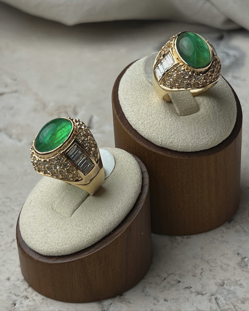 Vintage Green Glass Dome Ring