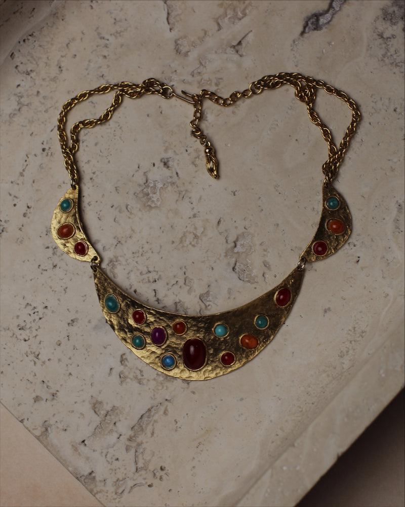 Vintage Hammered Gold Cabochon Collar