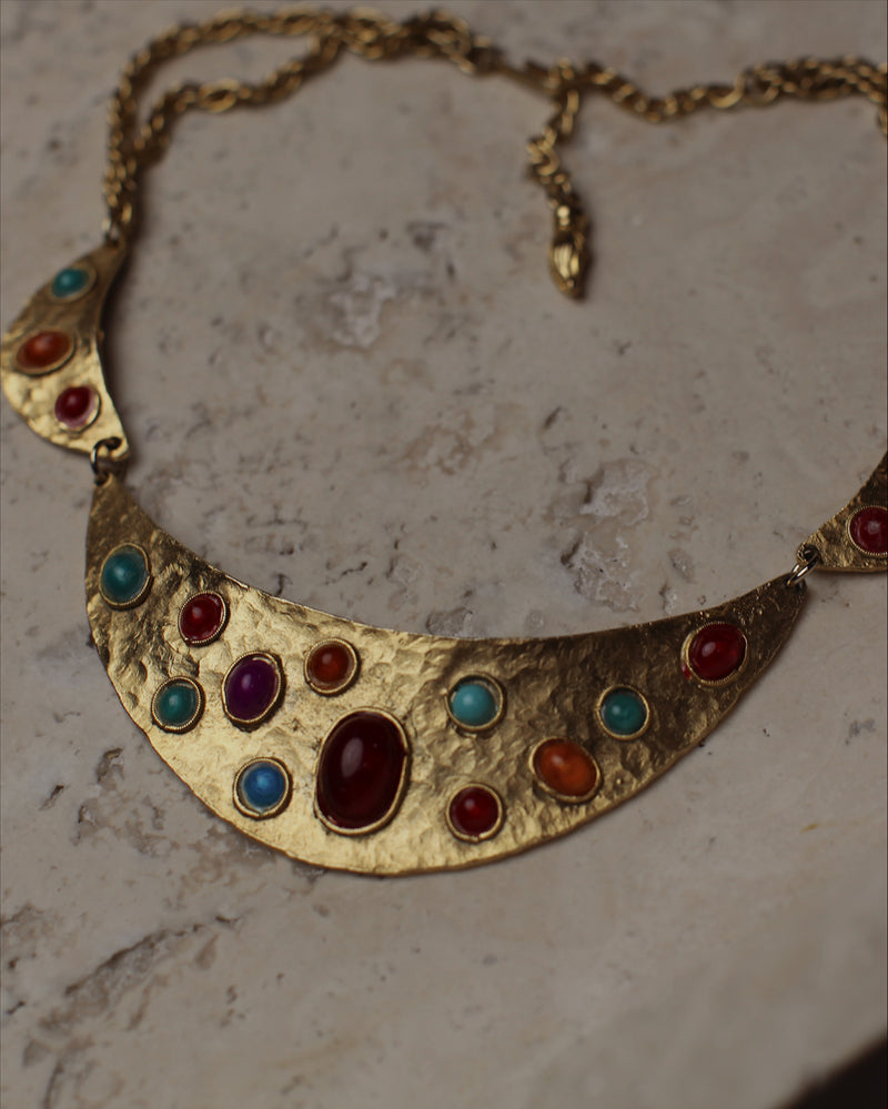 Vintage Hammered Gold Cabochon Collar