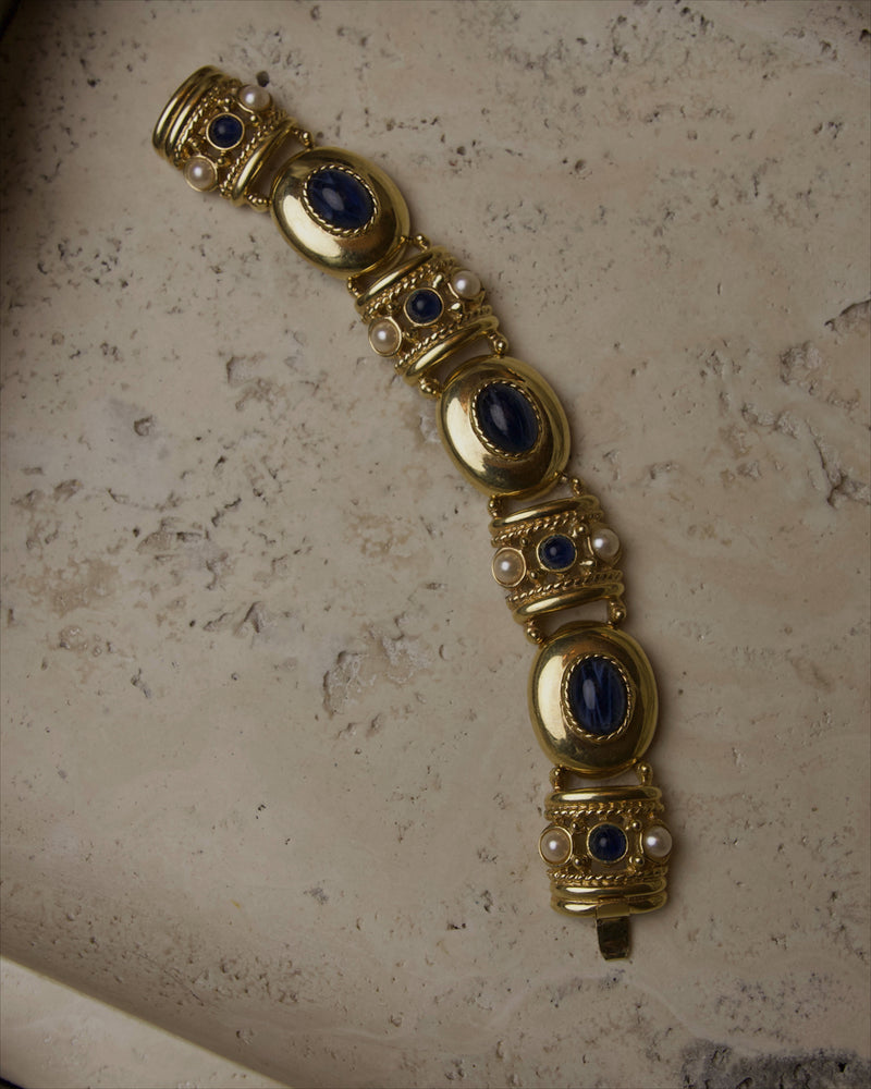 Vintage JR Blue Glass Cabochon Bracelet